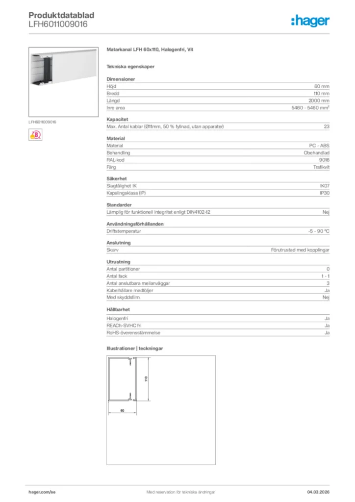 Bild Hager Produktdatablad LFH6011009016 | Hager Sverige