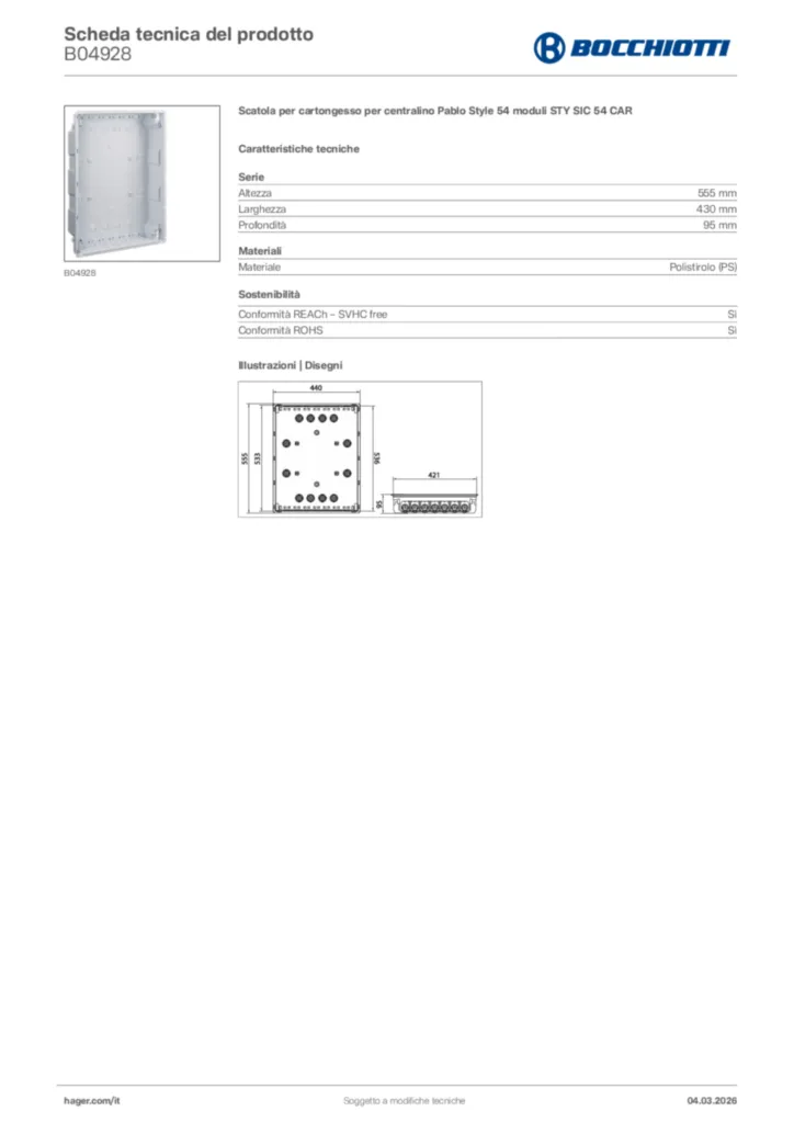 Immagine Bocchiotti Scheda tecnica del prodotto B04928 | Hager Italia