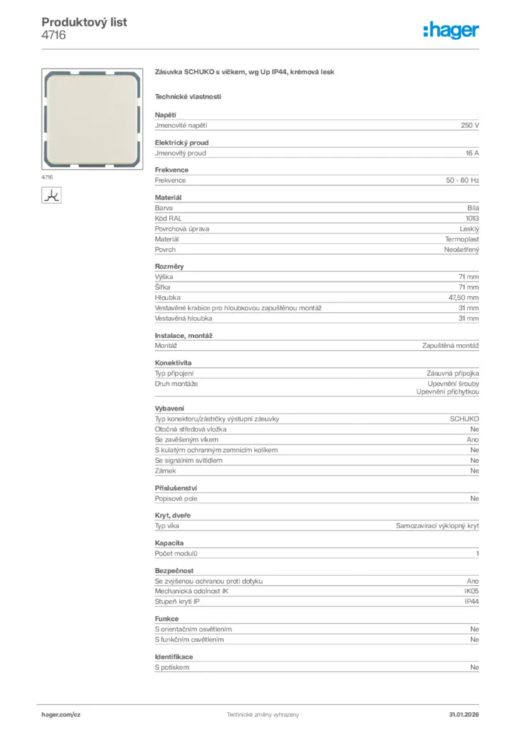 Obrázek Hager Product data sheet 4716 | Hager