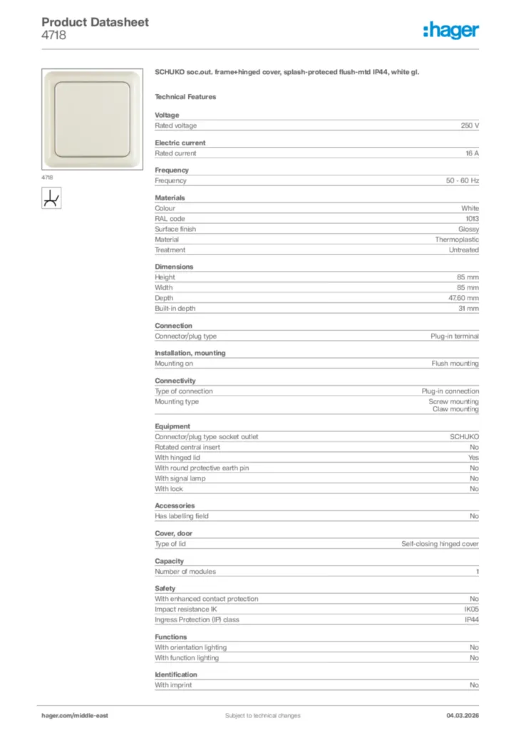 Image Hager Product data sheet 4718  | Hager
