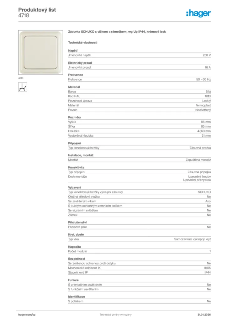 Obrázek Hager Product data sheet 4718 | Hager
