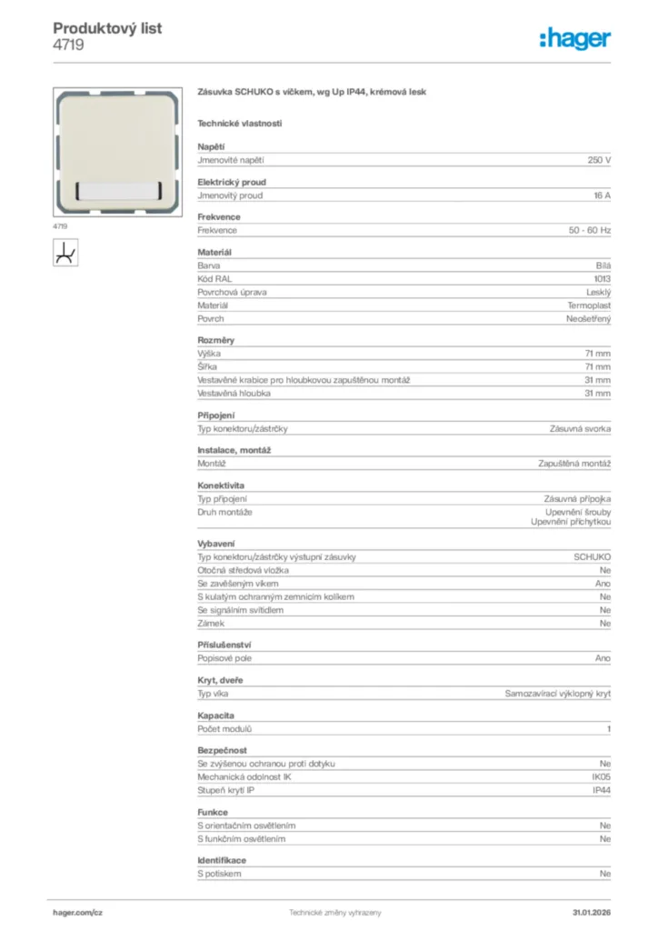 Obrázek Hager Product data sheet 4719 | Hager