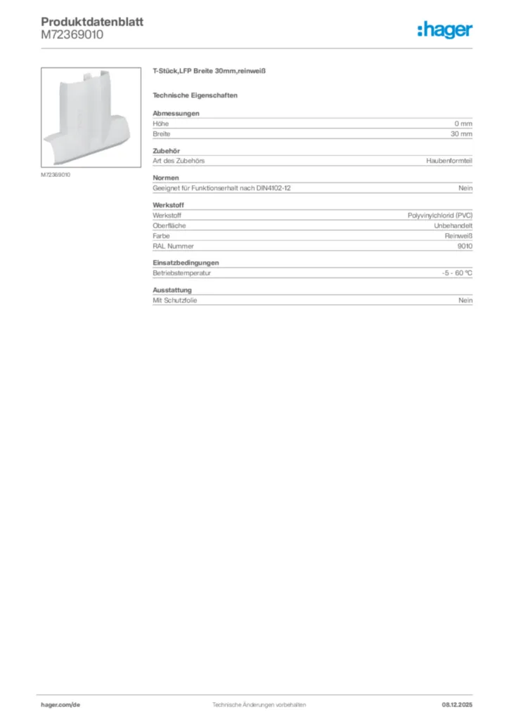 Bild Hager Produktdatenblatt M72369010 | Hager Deutschland