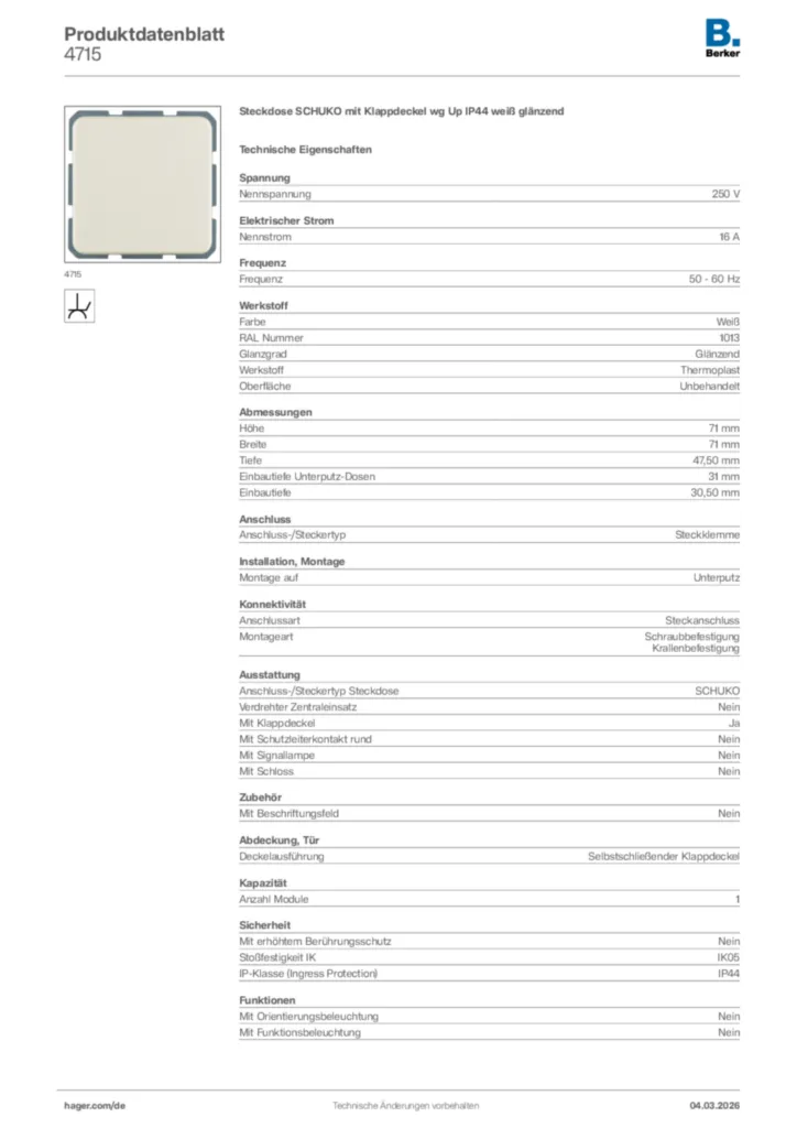 Bild Berker Produktdatenblatt 4715 | Hager Deutschland