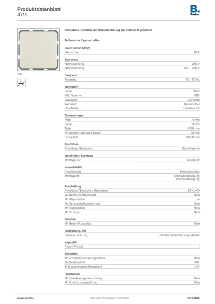 Bild Berker Produktdatenblatt 4715 | Hager Deutschland