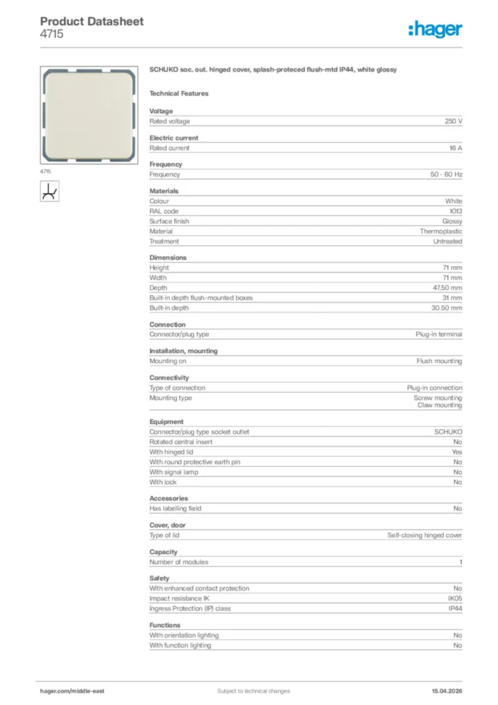 Image Hager Product data sheet 4715  | Hager