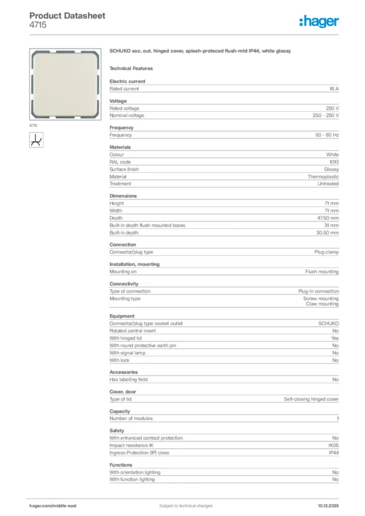 Image Hager Product data sheet 4715  | Hager