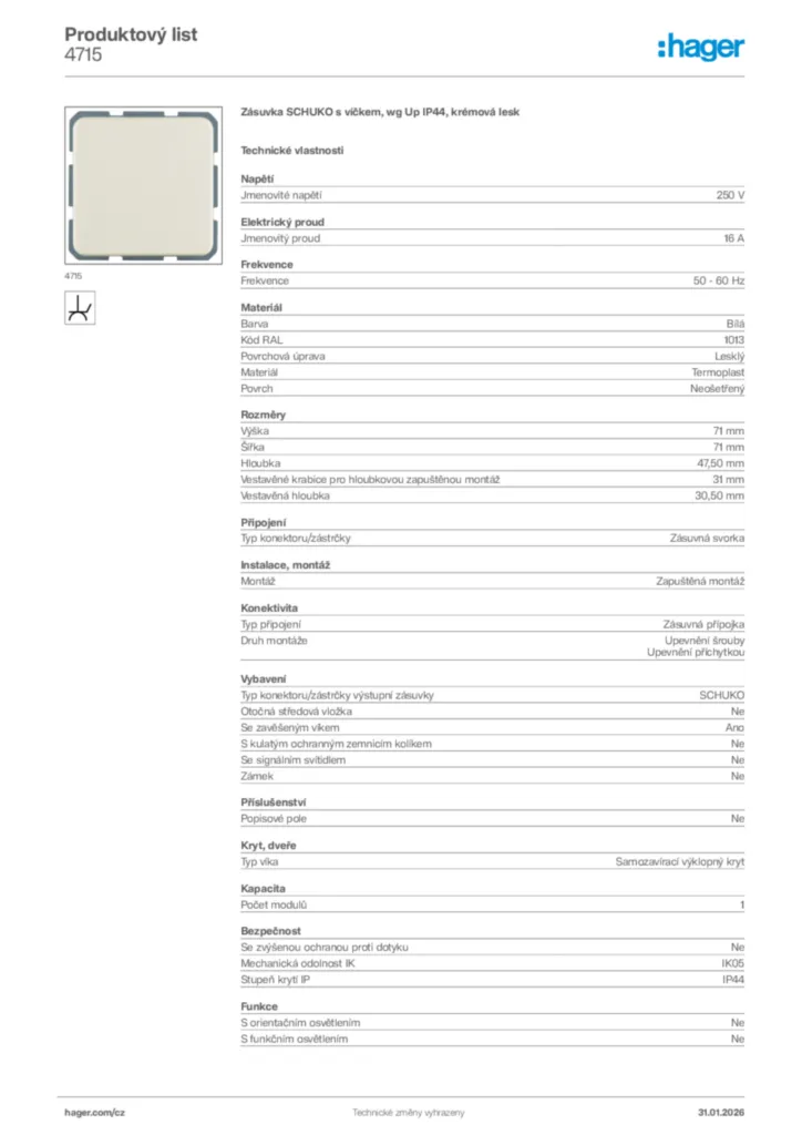 Obrázek Hager Product data sheet 4715 | Hager