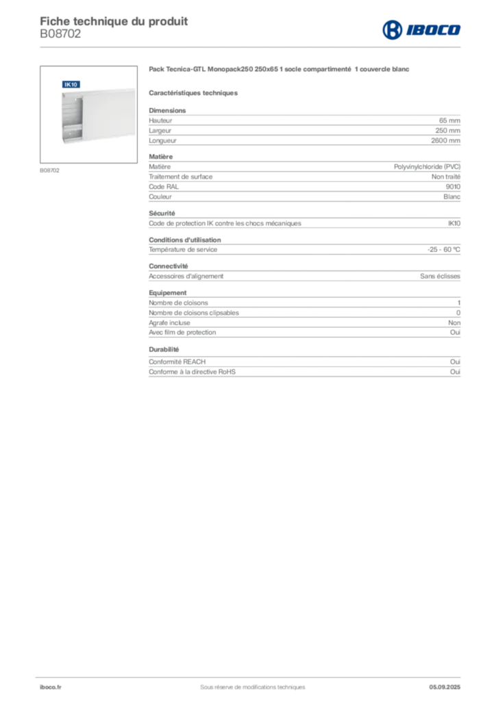 Image Iboco Fiche technique du produit B08702 | Hager France