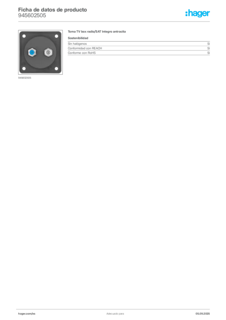 Imagen Hager Ficha de datos de producto 945602505 | Hager España