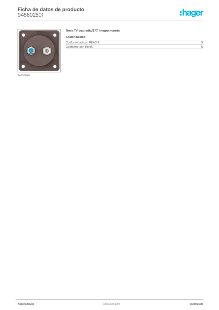 Imagen Hager Ficha de datos de producto 945602501 | Hager España