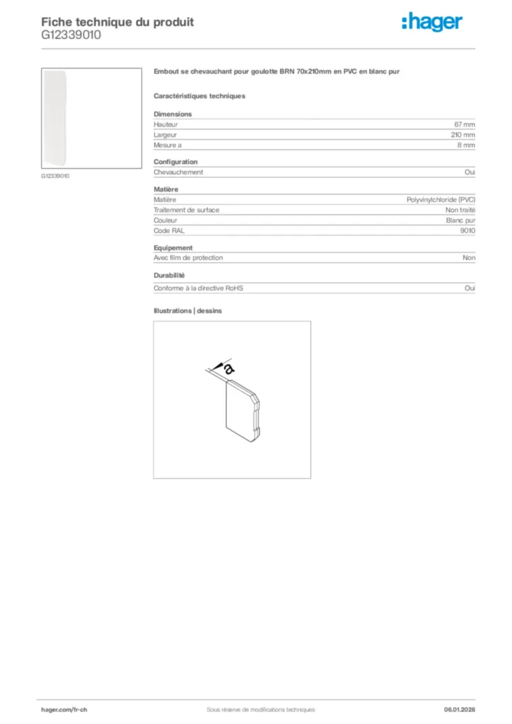 Image Hager Fiche technique du produit G12339010 | Hager Suisse