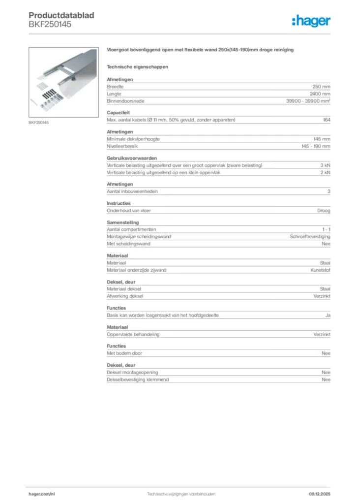 Afbeelding Hager Productdatablad BKF250145 | Hager Nederland