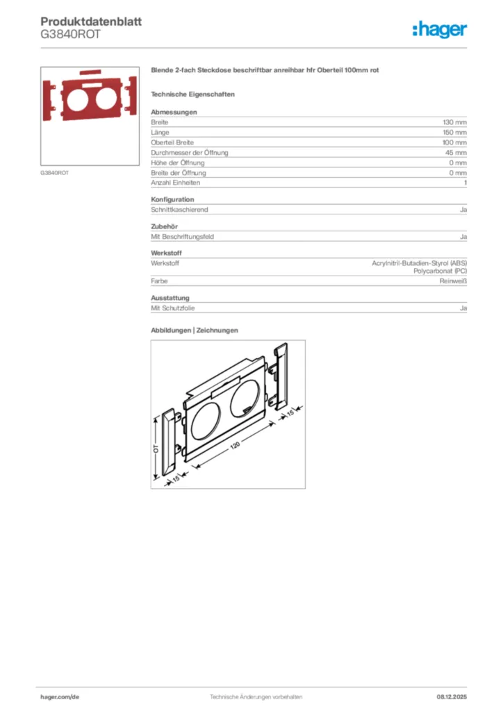 Bild Hager Produktdatenblatt G3840ROT | Hager Deutschland