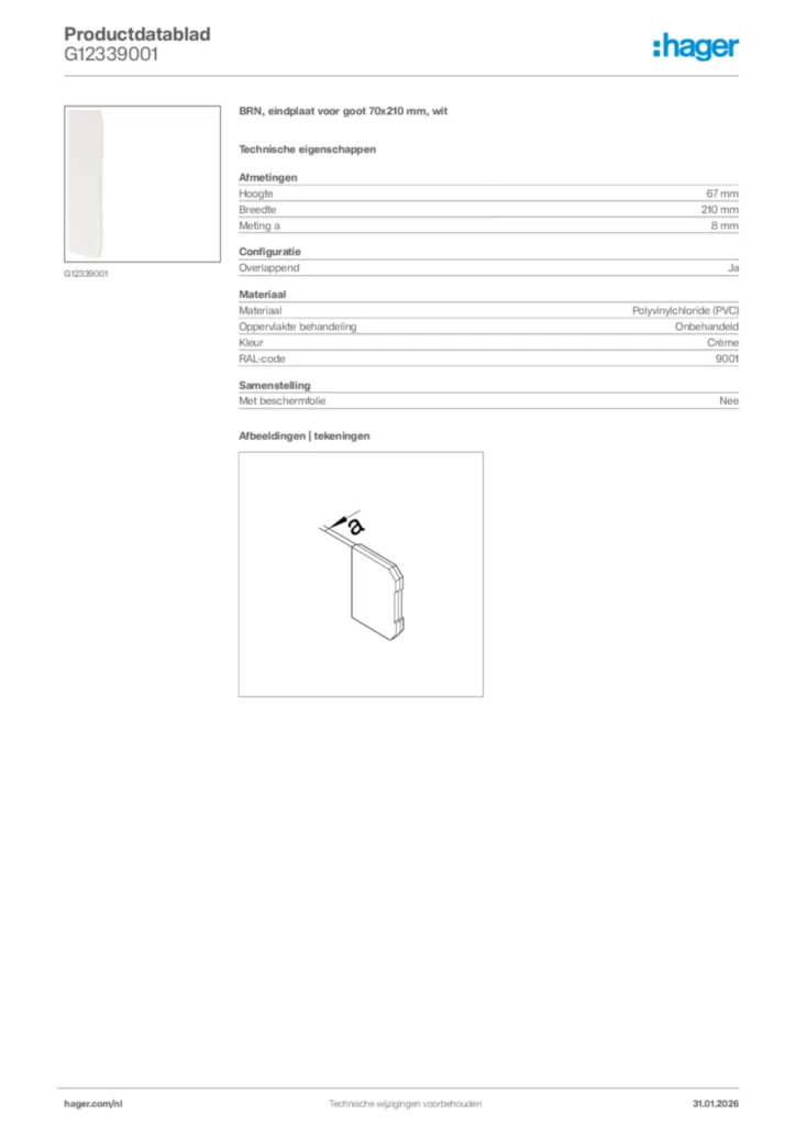 Afbeelding Hager Productdatablad G12339001 | Hager Nederland