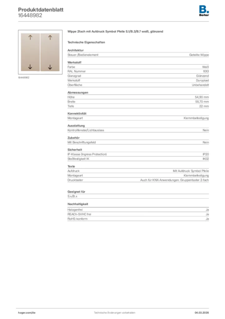 Bild Berker Produktdatenblatt 16448982 | Hager Deutschland