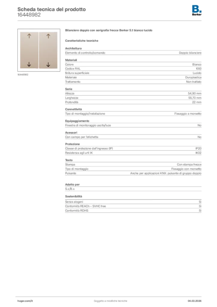 Immagine Berker Scheda tecnica del prodotto 16448982 | Hager Italia