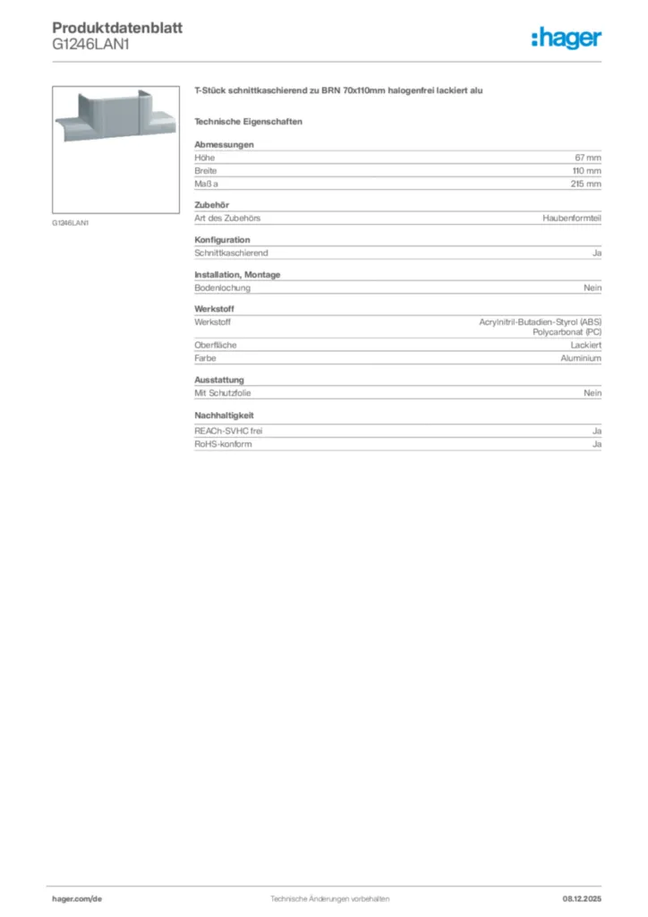 Bild Hager Produktdatenblatt G1246LAN1 | Hager Deutschland