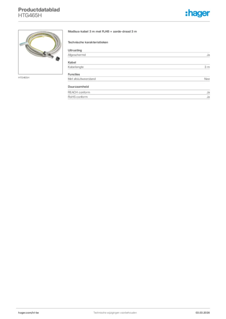 Afbeelding Hager Productdatablad HTG465H | Hager Belgium