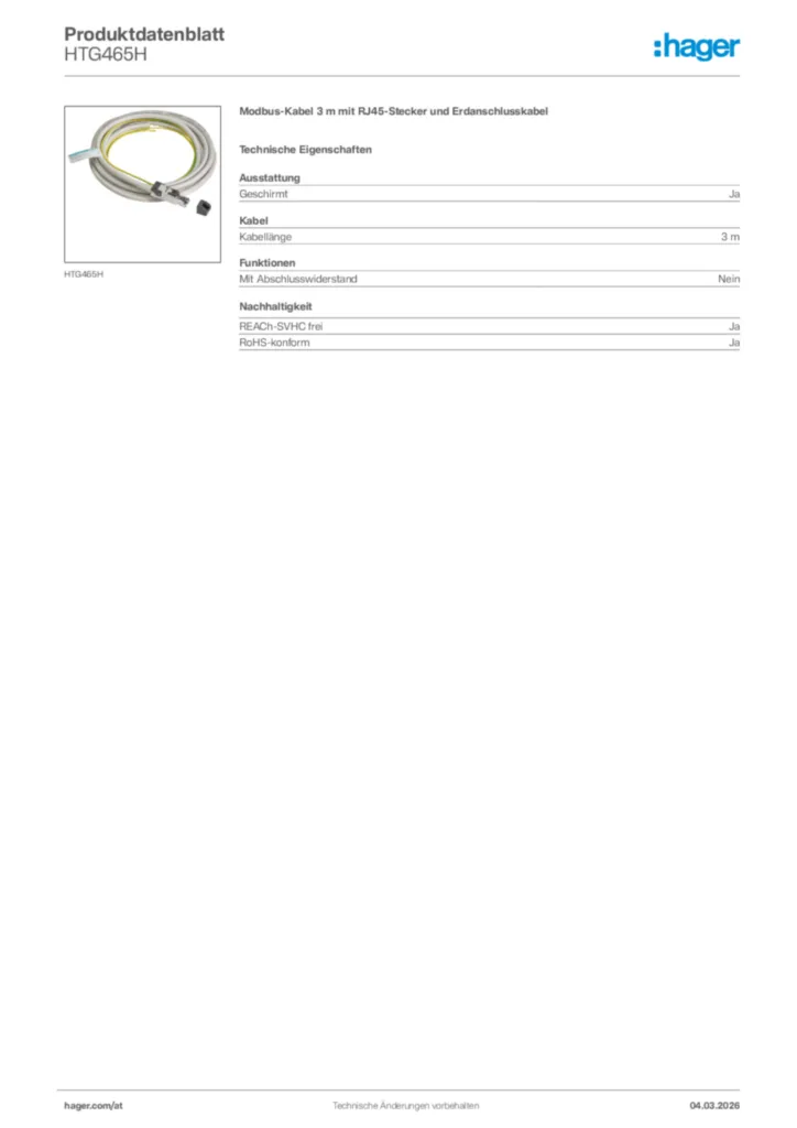 Bild Hager Produktdatenblatt HTG465H | Hager Deutschland