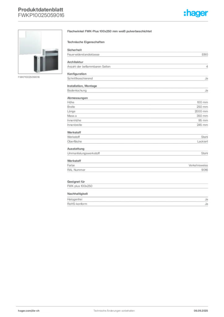 Bild Hager Produktdatenblatt FWKP10025059016 | Hager Schweiz