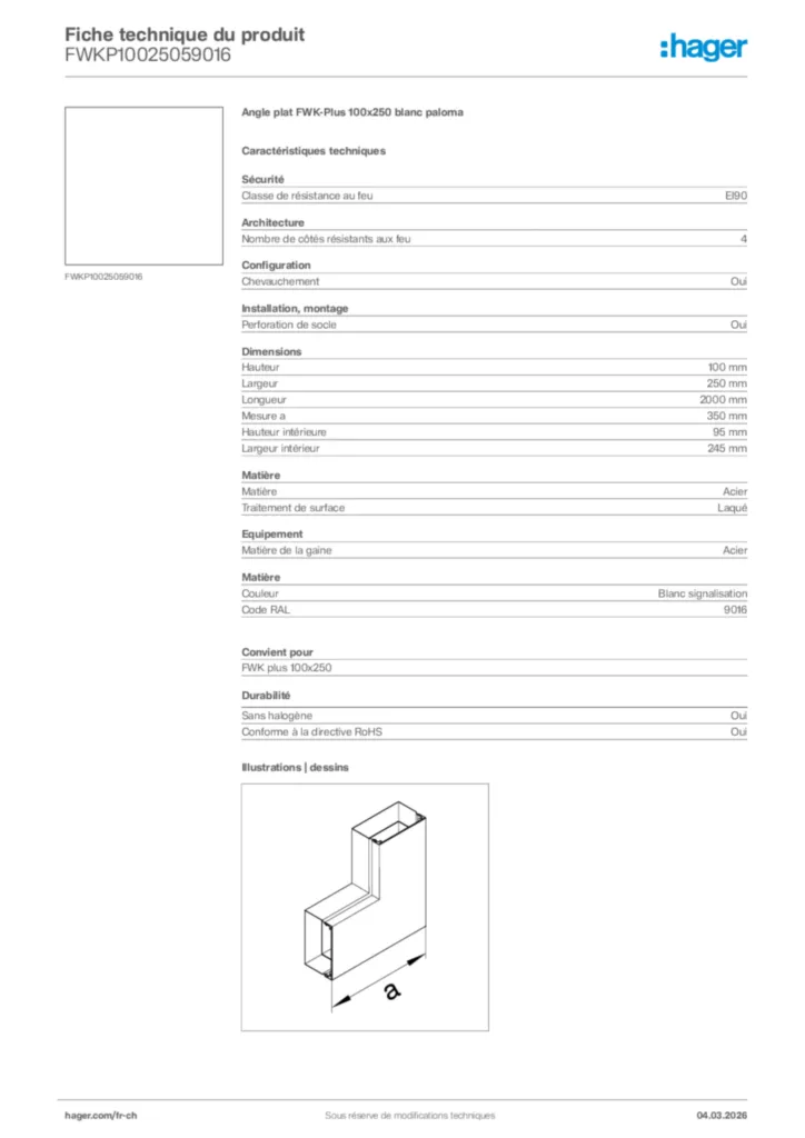 Image Hager Fiche technique du produit FWKP10025059016 | Hager Suisse