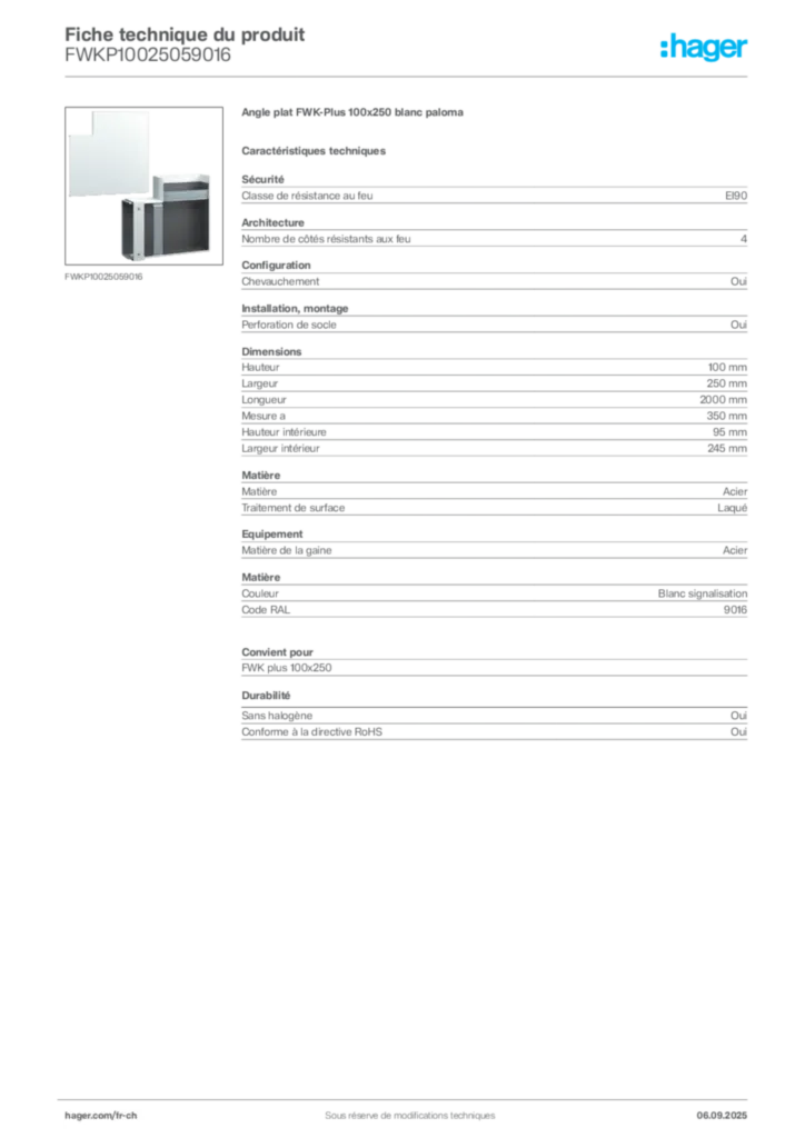 Image Hager Fiche technique du produit FWKP10025059016 | Hager Suisse
