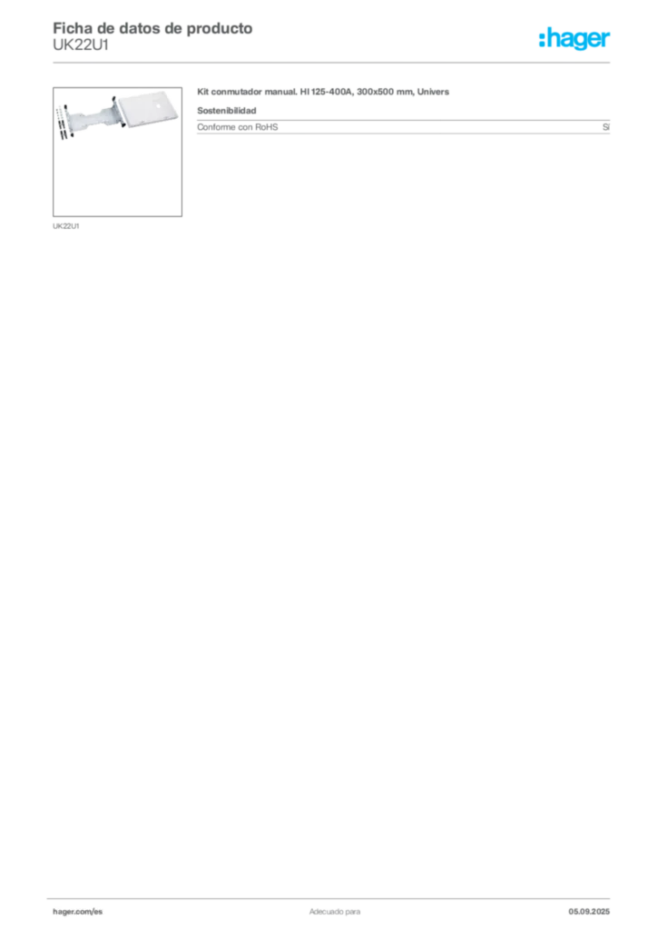 Imagen Hager Ficha de datos de producto UK22U1 | Hager España