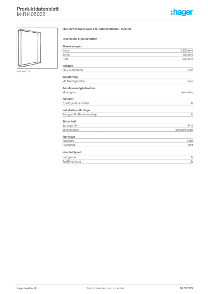 Bild Hager Produktdatenblatt M-R1406022 | Hager Schweiz