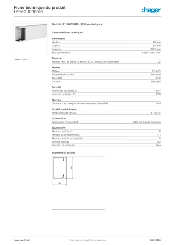 Image Hager Fiche technique du produit LFH6011009010 | Hager Suisse