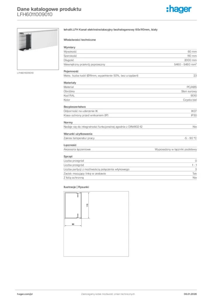 Zdjęcie Hager Karta katalogowa LFH6011009010 | Hager Polska