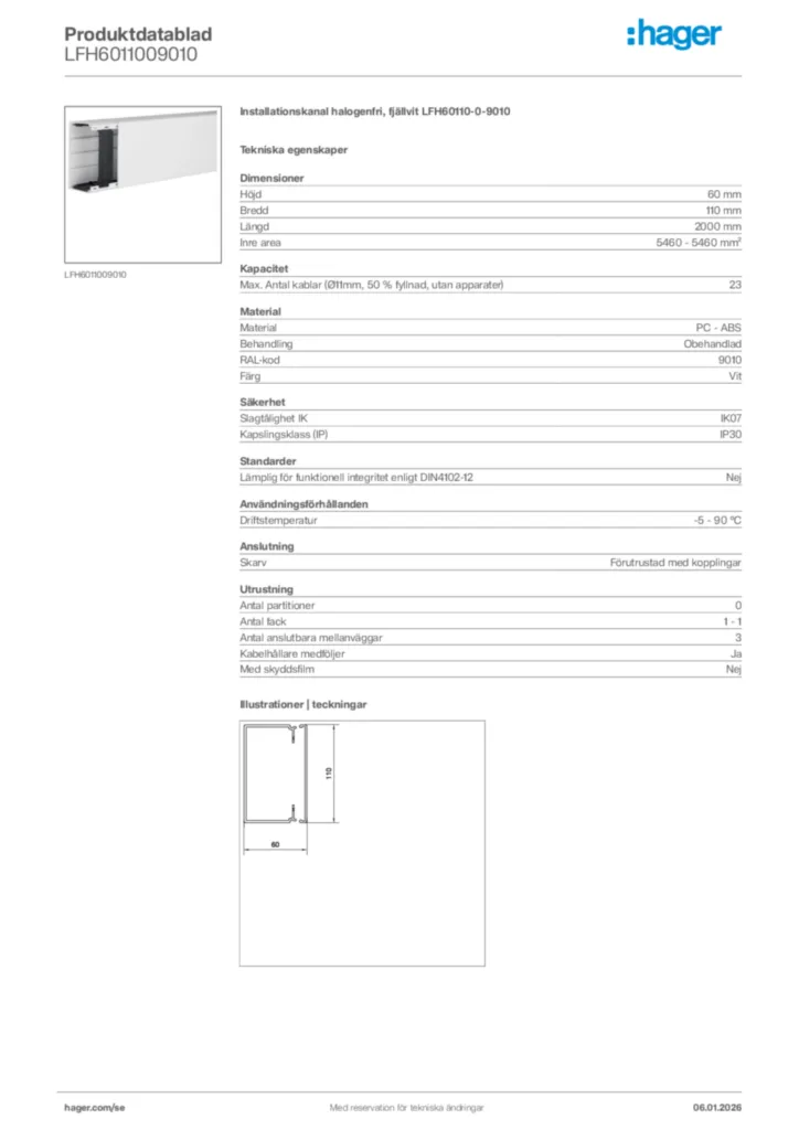 Bild Hager Produktdatablad LFH6011009010 | Hager Sverige