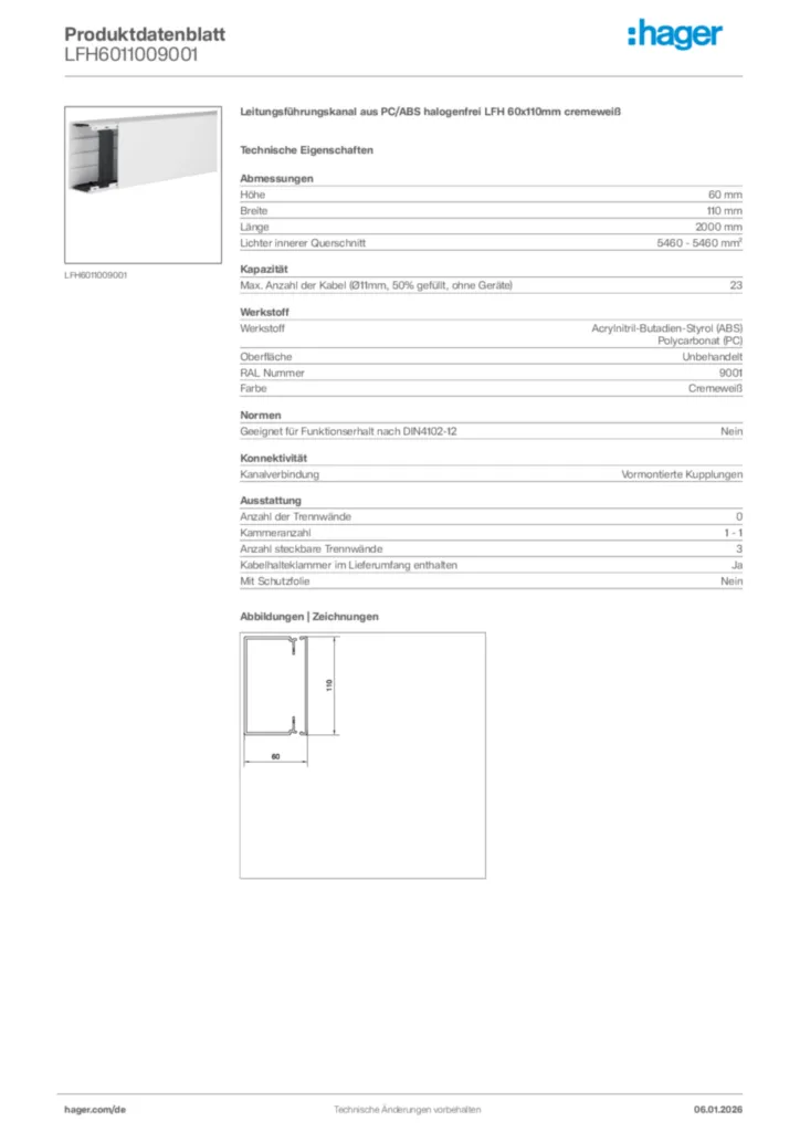 Bild Hager Produktdatenblatt LFH6011009001 | Hager Deutschland