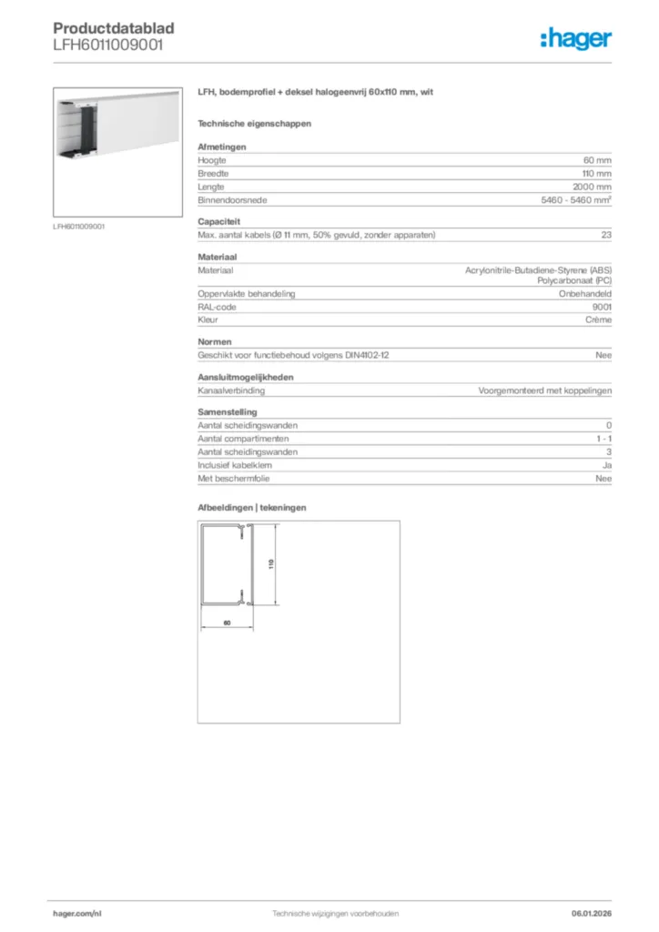 Afbeelding Hager Productdatablad LFH6011009001 | Hager Nederland