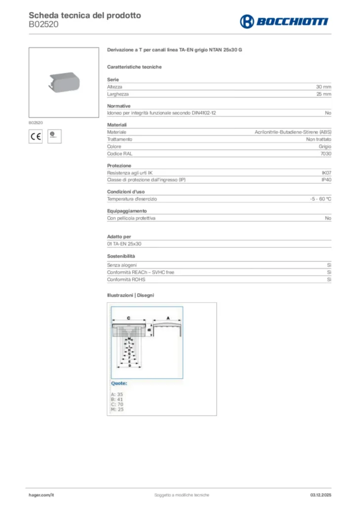 Immagine Bocchiotti Scheda tecnica del prodotto B02520 | Hager Italia