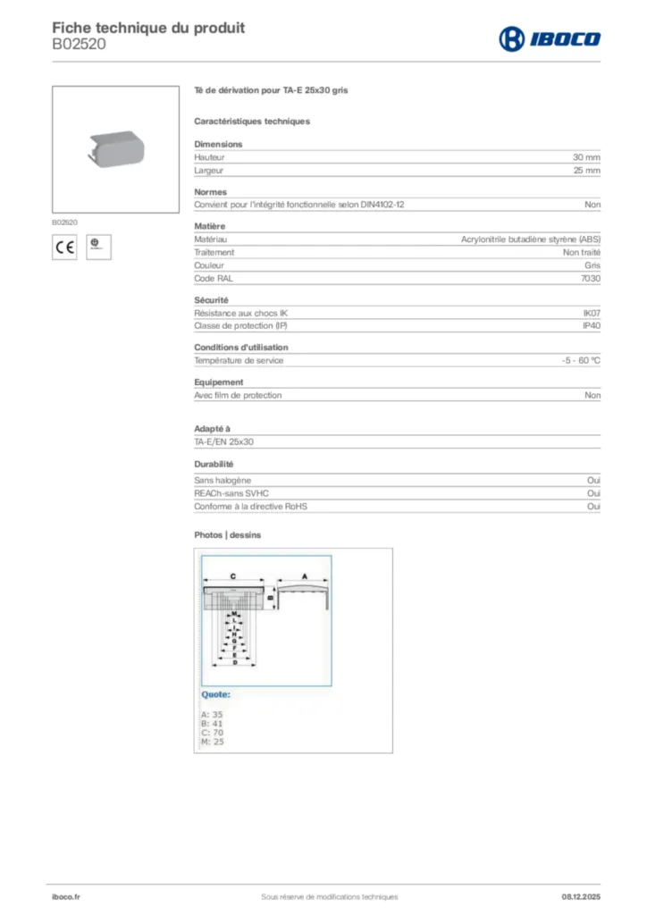 Image Iboco Fiche technique du produit B02520 | Hager France