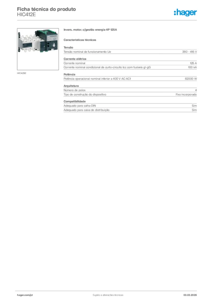 Imagem Hager Ficha técnica do produto HIC412E | Hager Portugal