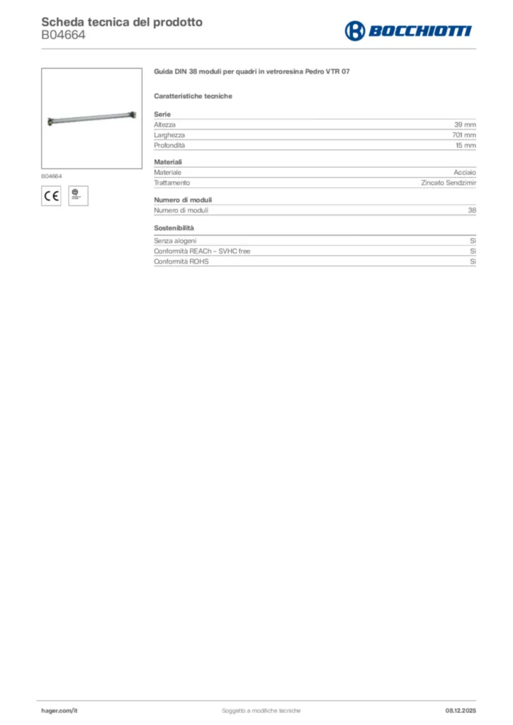 Immagine Bocchiotti Scheda tecnica del prodotto B04664 | Hager Italia