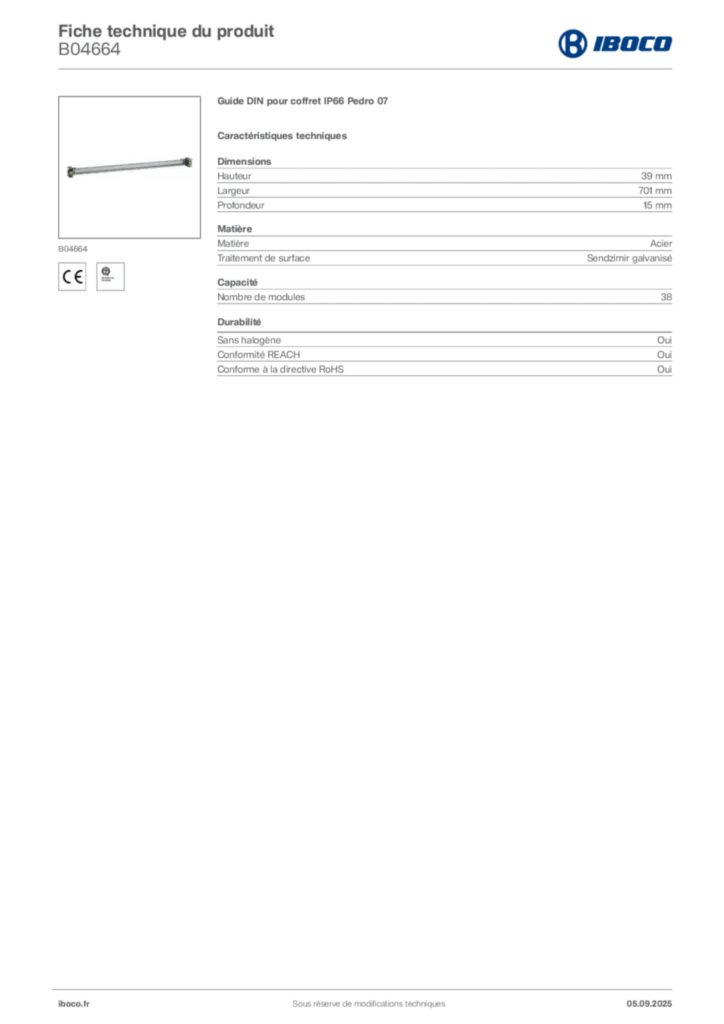 Image Iboco Fiche technique du produit B04664 | Hager France