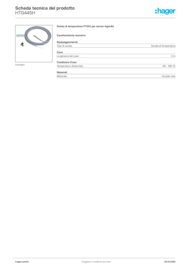 Immagine Hager Scheda tecnica del prodotto HTG445H | Hager Italia