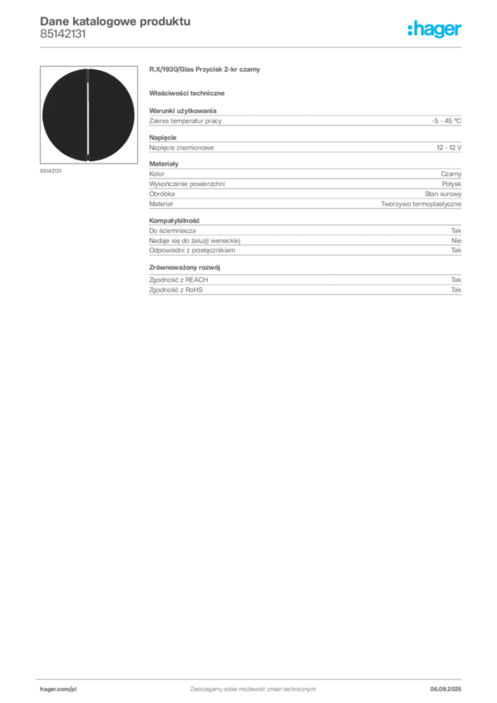 Zdjęcie Hager Dane katalogowe produktu 85142131 | Hager Polska