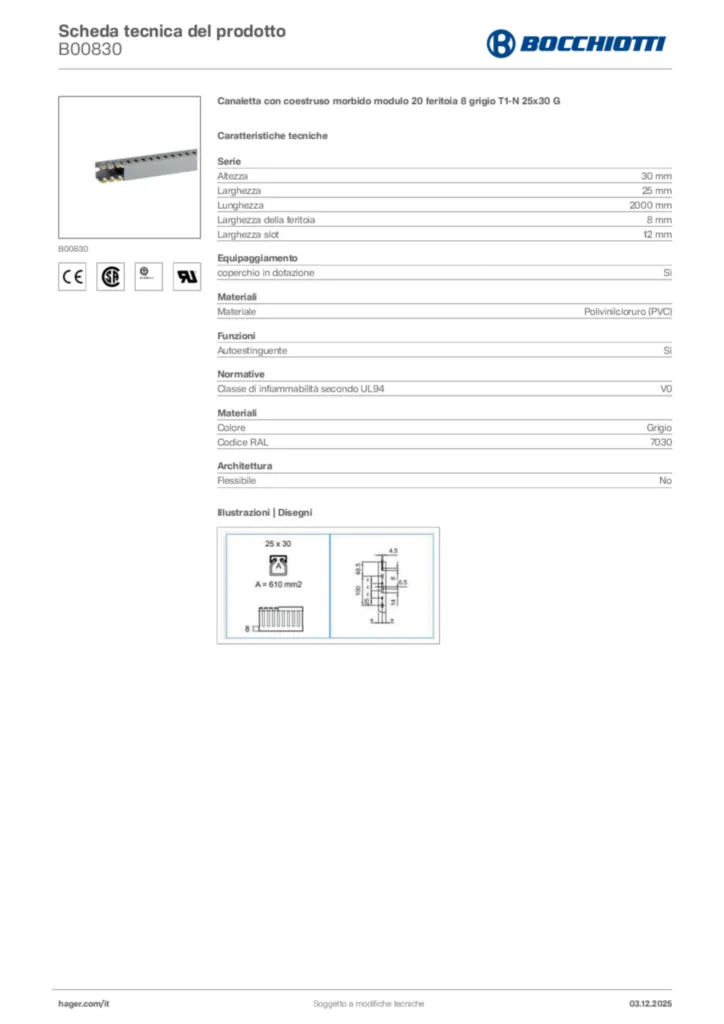 Immagine Bocchiotti Scheda tecnica del prodotto B00830 | Hager Italia