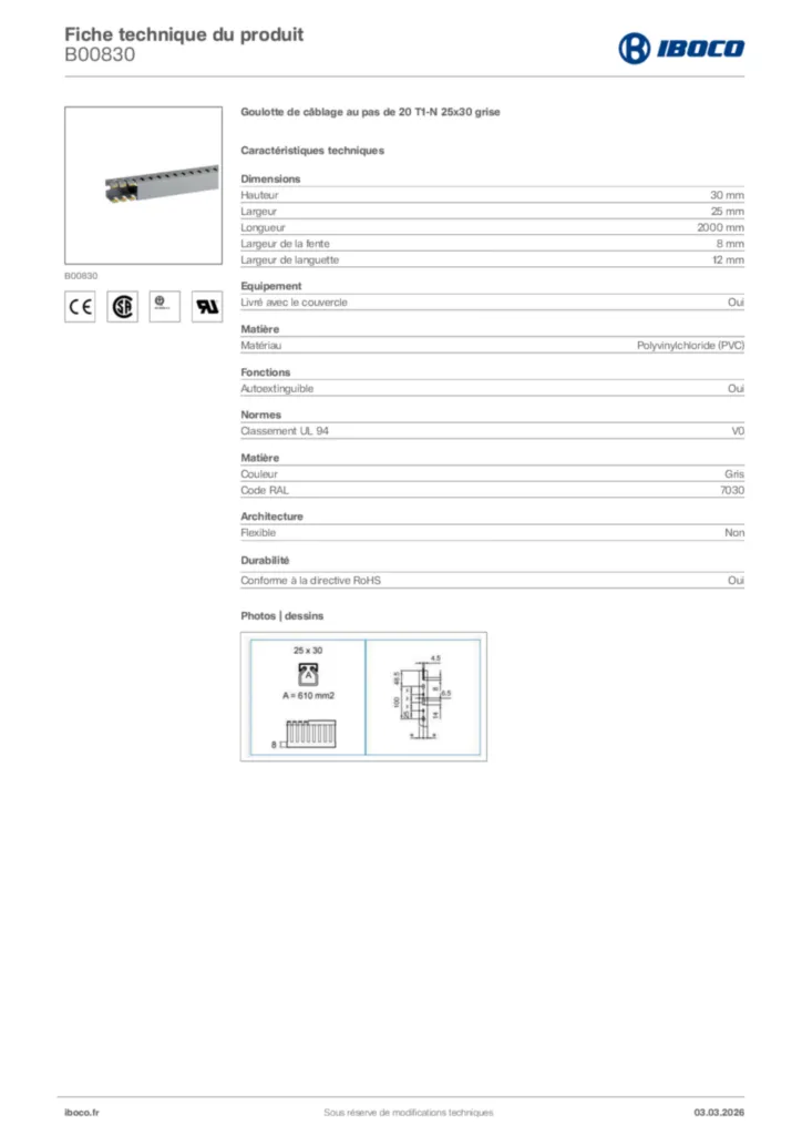 Image Iboco Fiche technique du produit B00830 | Hager France