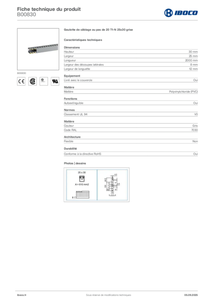 Image Iboco Fiche technique du produit B00830 | Hager France
