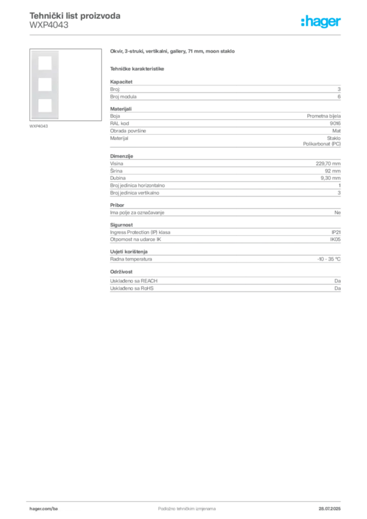 Slika Hager Product data sheet WXP4043  | Hager