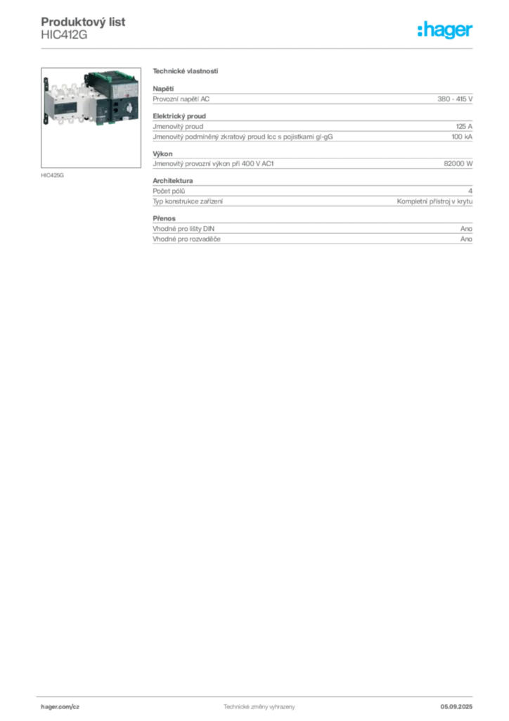 Obrázek Hager Produktový list HIC412G | Hager
