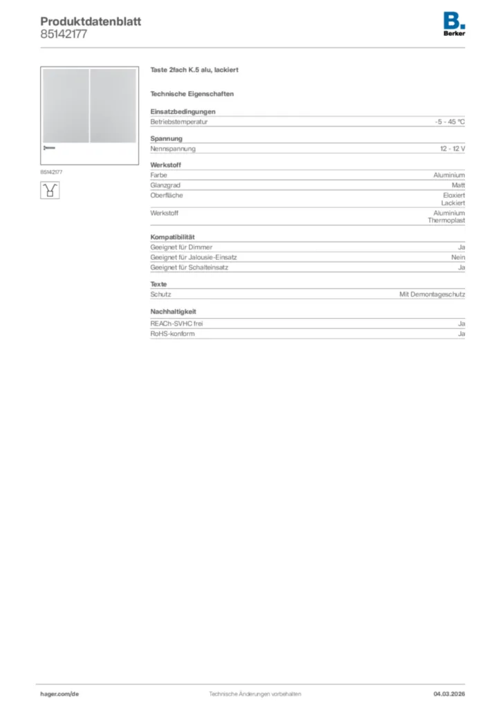 Bild Berker Produktdatenblatt 85142177 | Hager Deutschland