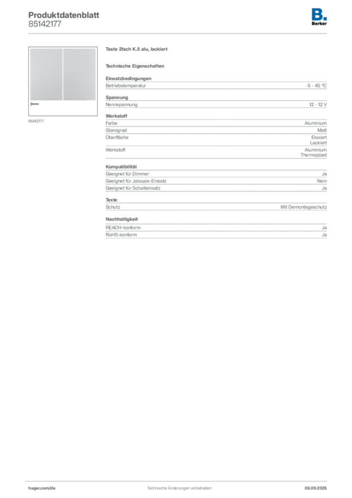 Bild Berker Produktdatenblatt 85142177 | Hager Deutschland