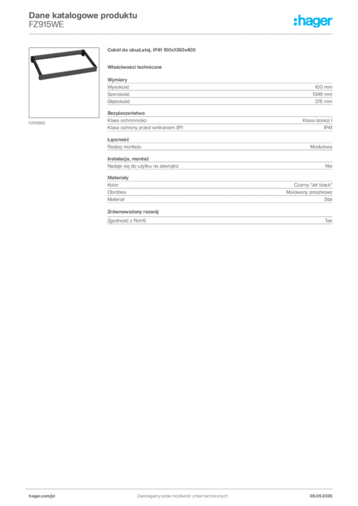 Zdjęcie Hager Dane katalogowe produktu FZ915WE | Hager Polska