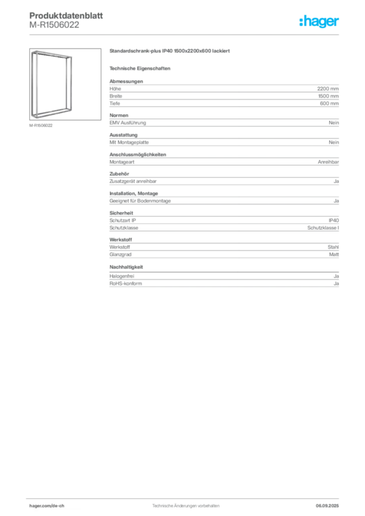 Bild Hager Produktdatenblatt M-R1506022 | Hager Schweiz